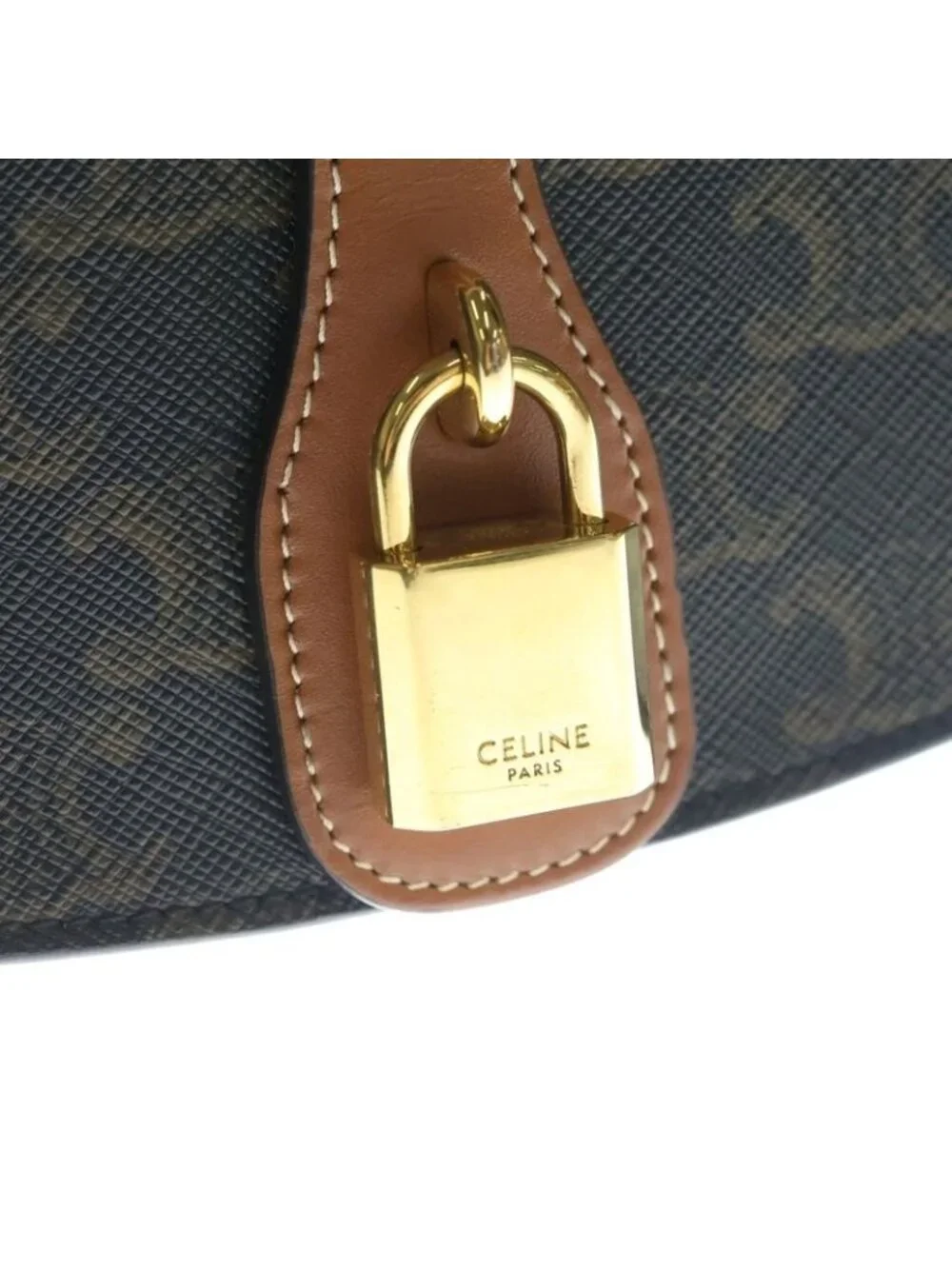 Celine Triomphe Tab Mini Shoulder Bag Pochette Brown Leather Gold - Picture 5 of 6